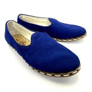 Sabah Suede Flats Loafers Electric Blue Slip On Rubber Sole Leather Women's 39